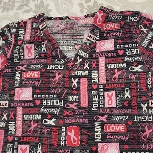 Breast cancer scrub top hot pink w/glitter detail
